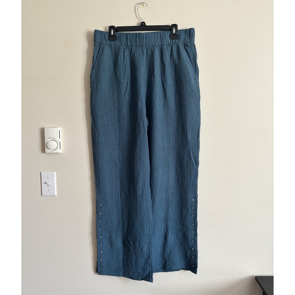 Boho Hippie Wide Leg Pants Large Soft Surroundings Blue Coastal Pockets Flowy